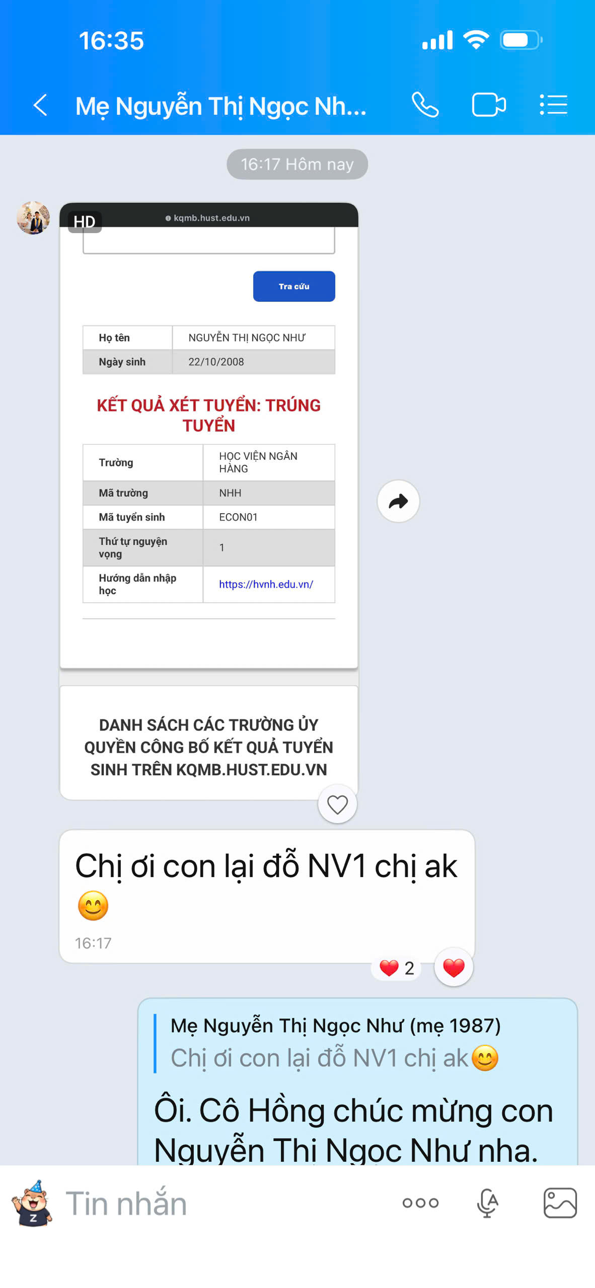 Chia sẻ của mẹ Nguyễn Thị Ngọc Như