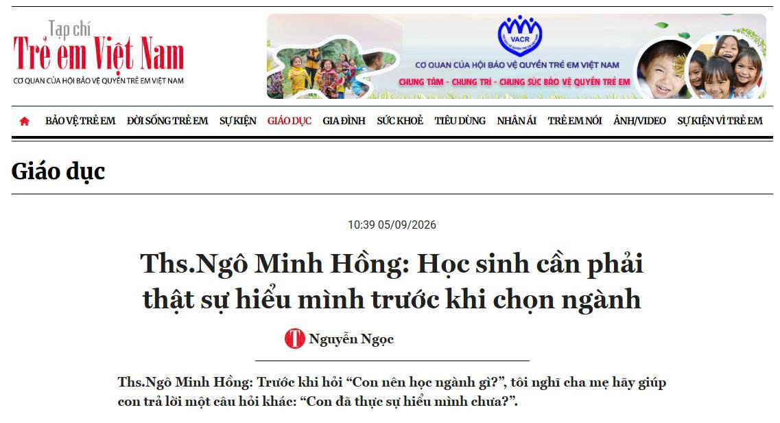 Bài báo trên Tạp chí Trẻ em Việt Nam