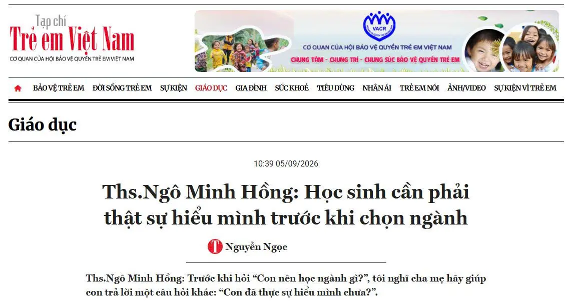 Bài viết về Cô Hồng trên Tạp chí Trẻ em Việt Nam